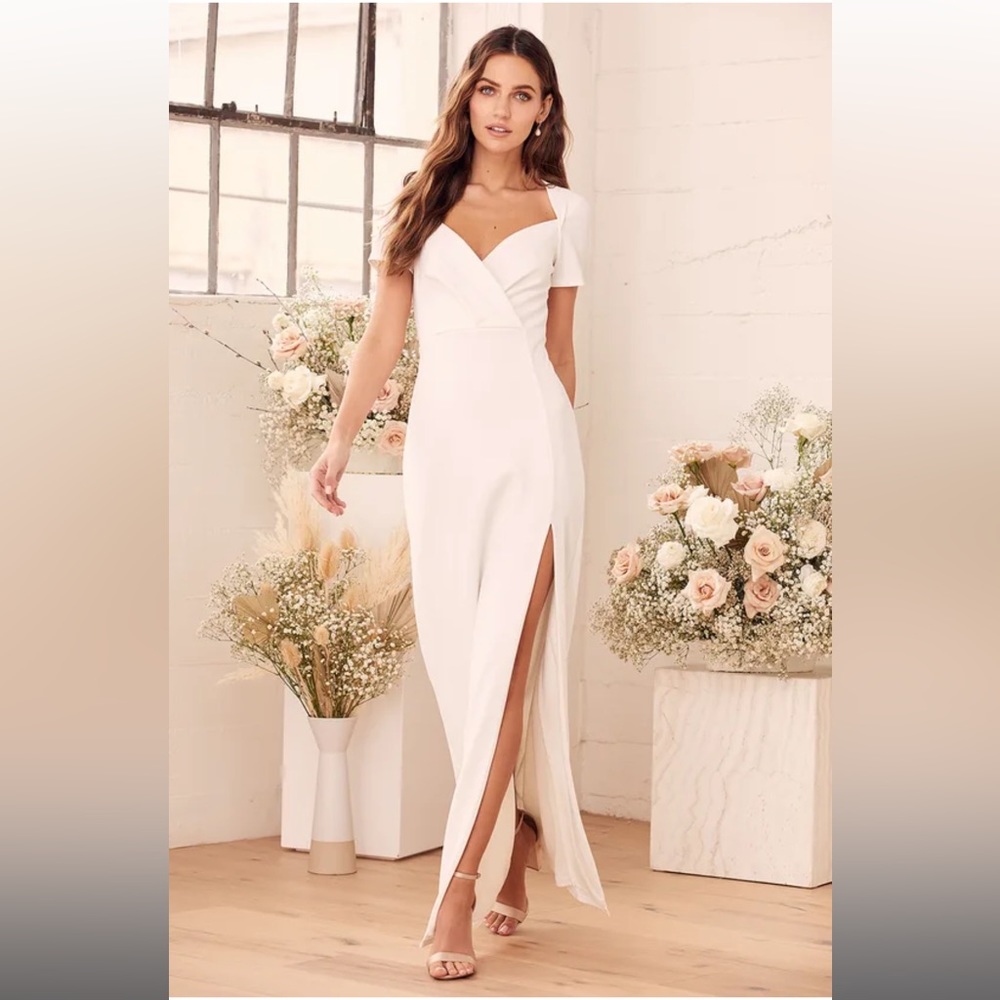 White Surplice Short Sleeve Maxi Dress Size Small